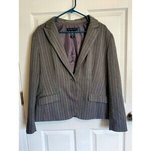 New York & Company Stretch Gray Pinstriped Blazer Size 18